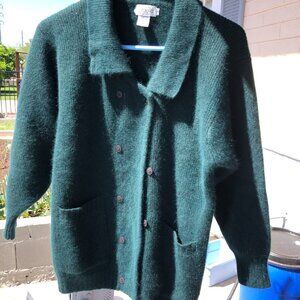 VTG Rafaella Lambswool Angora Blend Double Breasted Cardigan Sweater Green M